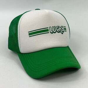 Green White Lucky Graphic Mesh Trucker Hat Adult Size Snapback Cap NWOT